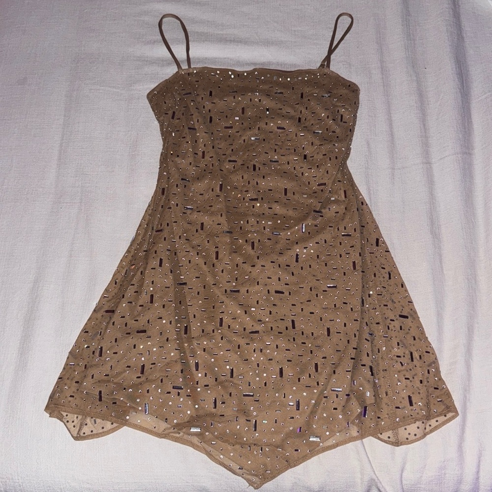 Windsor Rhinestone Lined Mesh Nude Dress